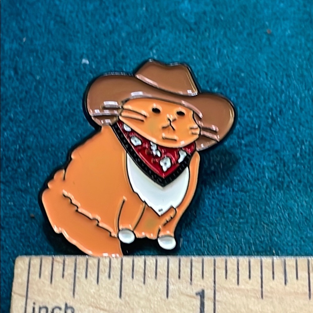 Cowboy Cat Enamel Pin - Brown and Red - Picture 3 of 3